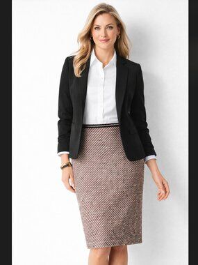 Talbots Tweed Pencil Skirt 4 Pink Black Ombre Wool Cotton Career Lined Academia